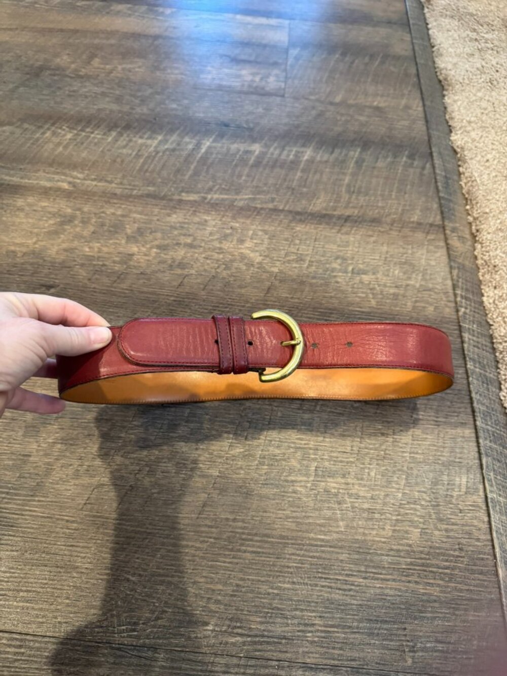 Coach Vintage Red Brown Leather Belt 1.5" Brass Buckle - Women's Size Medium
